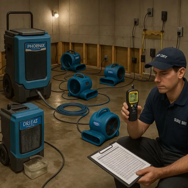 Structural Drying and Dehumidification process in El Verano, CA
